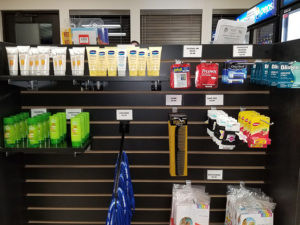 Gift shop sunscreen, lotion, flotation tubes and shampoo.