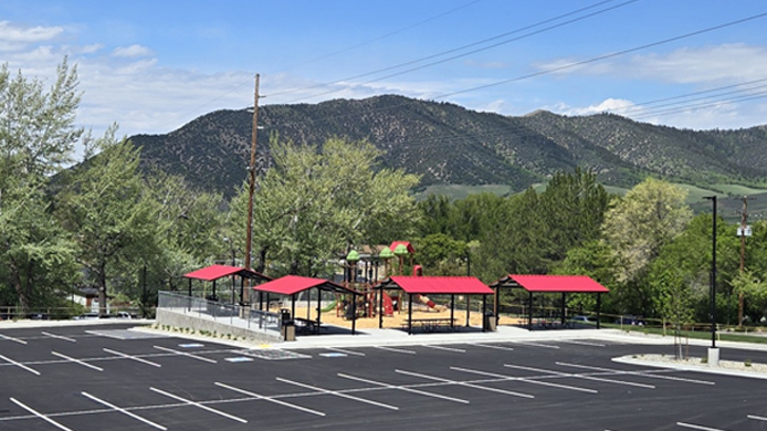 Lava Hot Springs Downtown Park with pavilions and playground
