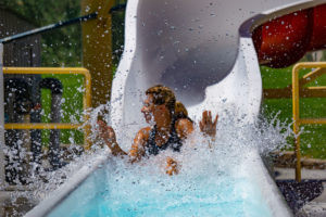 Splashing down on Lava Hot Springs Water Park Curly Slides