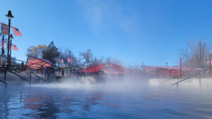 Lava Hot Springs Hot Pools in the winter steam